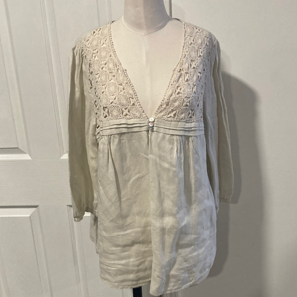 Malvin I ❤️ Linen crochet front shirt XL (12)